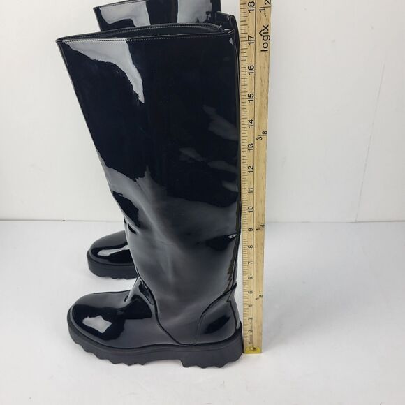 Aerosoles Slalom Knee High Boots Pull on Lug Sole Black Wet look 7M - Picture 5 of 13